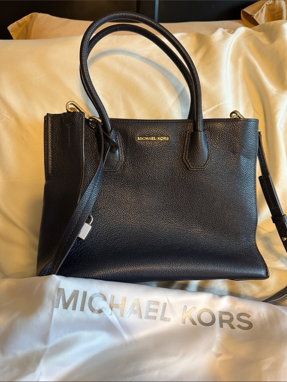 Michael Kors Navy Blue Pebbled Leather Top-Handle Satchel